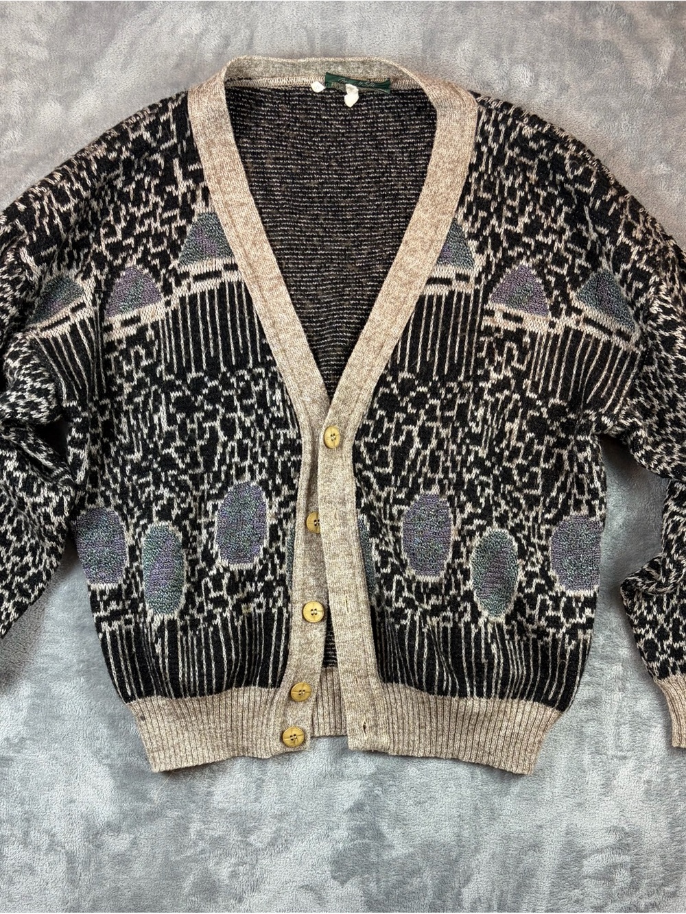 Vintage Black and Gray Patterned men’s geometric Button Cardigan Sweater